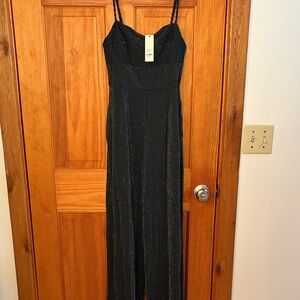 New Francesca’s Dee‎ Square Neck Glitter Elegant Dark Green Jumpsuit Size Small